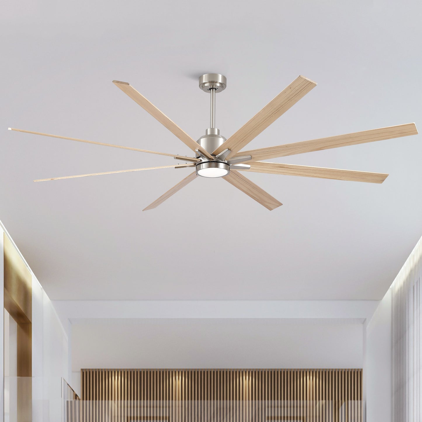 Tatayosi 84 inch brushed nickel low profile ceiling fan with light