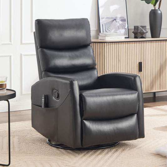 Boyel Living Black Faux Leather Fabric Heat Massage Manual Recliner Chair with Rocker and Swivel for Living Room