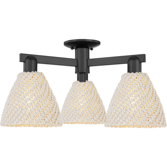 Innovations Lighting  716-3F-BK-NBD-75-NAT Natural Ballston Dome Semi-Flush Mount Matte Black