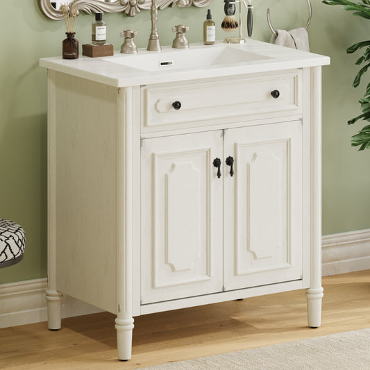 Aortzio Unassembled 31-in White Undermount Single Sink Bathroom Vanity with White Ceramic Top