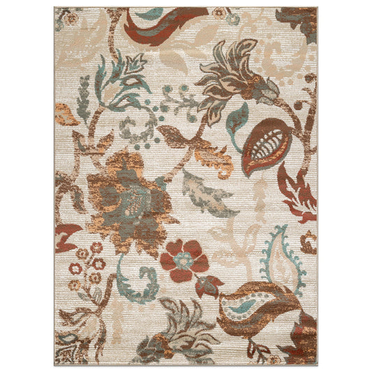 World Rug Gallery Origin 8 x 10 (ft) Loomed Polypropylene Beige Rectangular Indoor Floral/Botanical Bohemian/Eclectic Spot Clean Only Pet Friendly Area rug