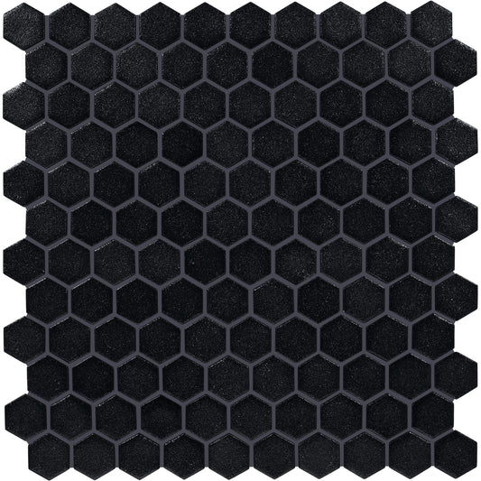Daltile Uptown Glass Matte Ebony 11-in x 12-in Matte Glass Hexagon Mosaic Floor and Wall Tile ( 16.92-sq ft Carton )