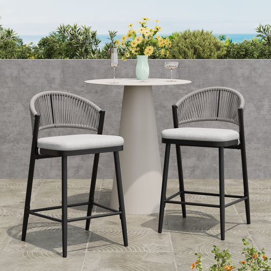 Christopher Knight Home Carter Outdoor 26-inch Counter Stools Metal Frame with Rattan Backrest Set of 2-Matte Black