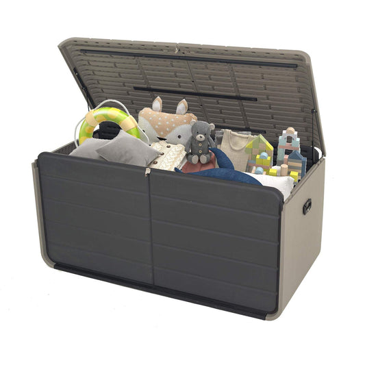 LOVMOR Resin Deck Box 160 Gallons Large Heavy Duty Outdoor Storage Box Lockable and Waterproof Patio Outside Storage Box for Patio Furniture Tools Pool Supplies