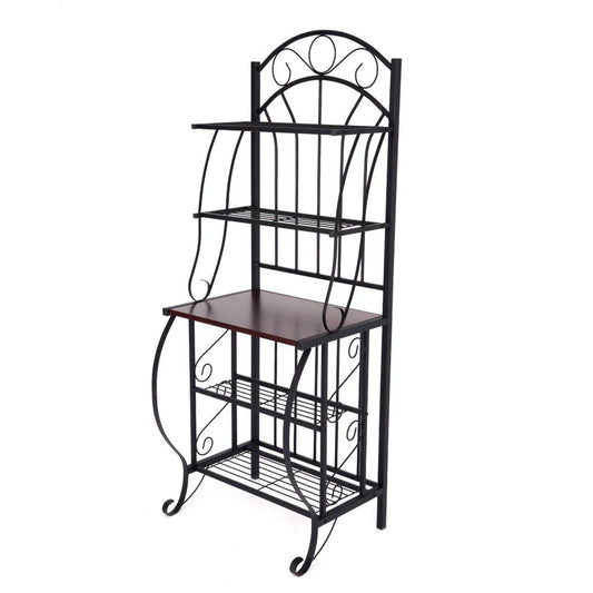 Benzara Contemporary/Modern Black Steel Bakers rack with Wine Storage