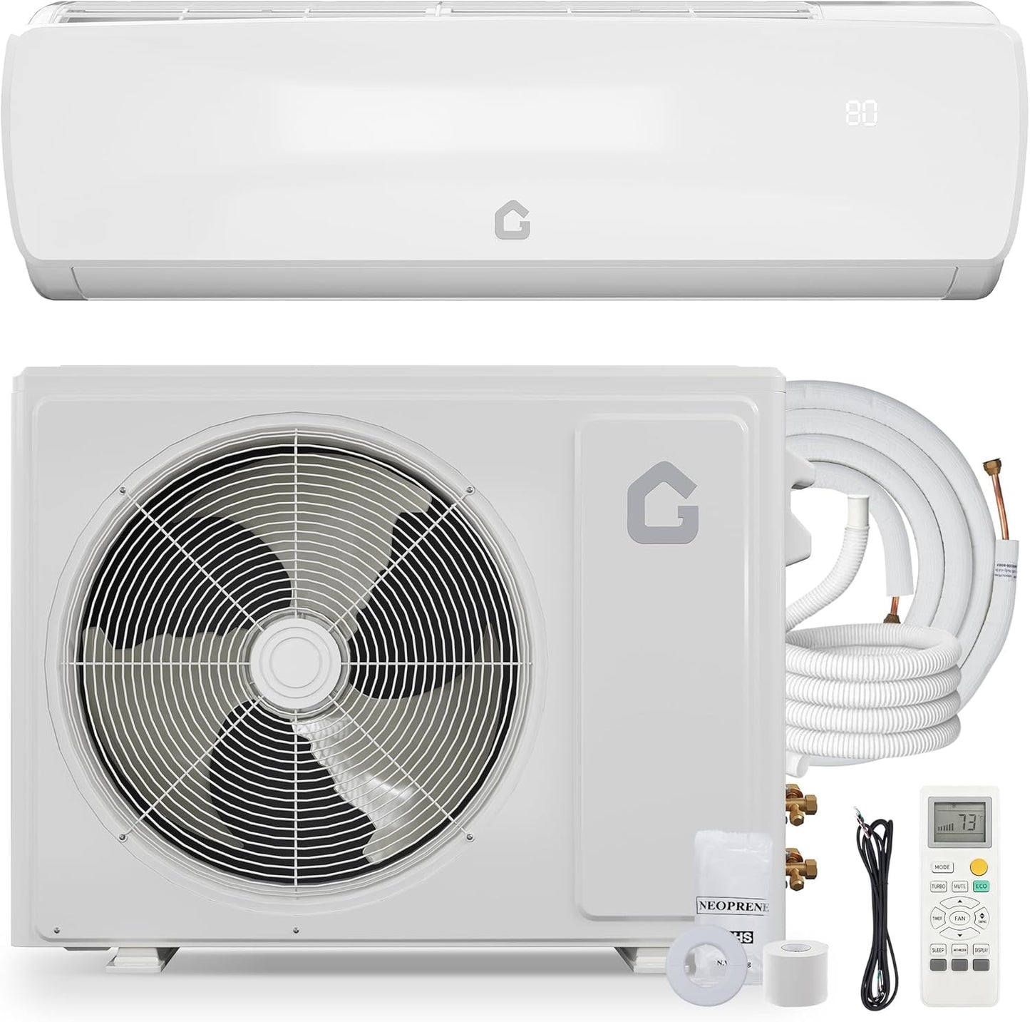 Qeetex 19 SEER2 9000 BTU Ductless Mini Split AC Heat Pump for 450 Sq.Ft 230V Ultra-Quiet Inverter Air Conditioner System 3in1