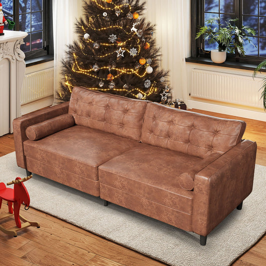 AECOJOY  84.2-Inch 3-Seater Vintage Couch with 2 Bolster Pillows