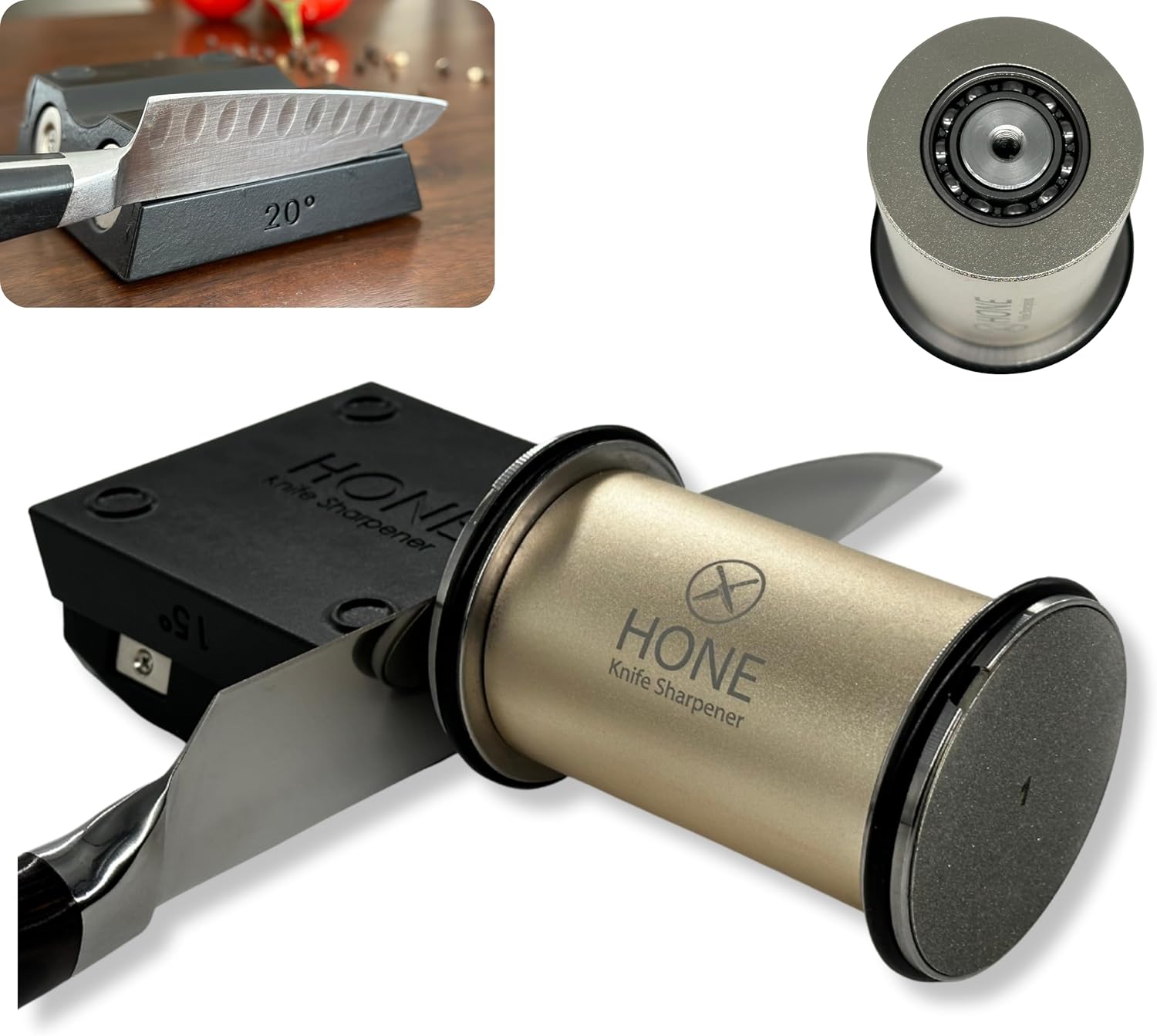 ð—›ð—¢ð—¡ð—˜ Knife Sharpener: Engineered in Canada, Knife Blade Repair and Restoration Tool with Ball Bearings and Detachable Dual-Sided Diamond Sharpening Plates.