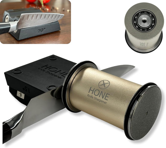 ð—›ð—¢ð—¡ð—˜ Knife Sharpener: Engineered in Canada, Knife Blade Repair and Restoration Tool with Ball Bearings and Detachable Dual-Sided Diamond Sharpening Plates.