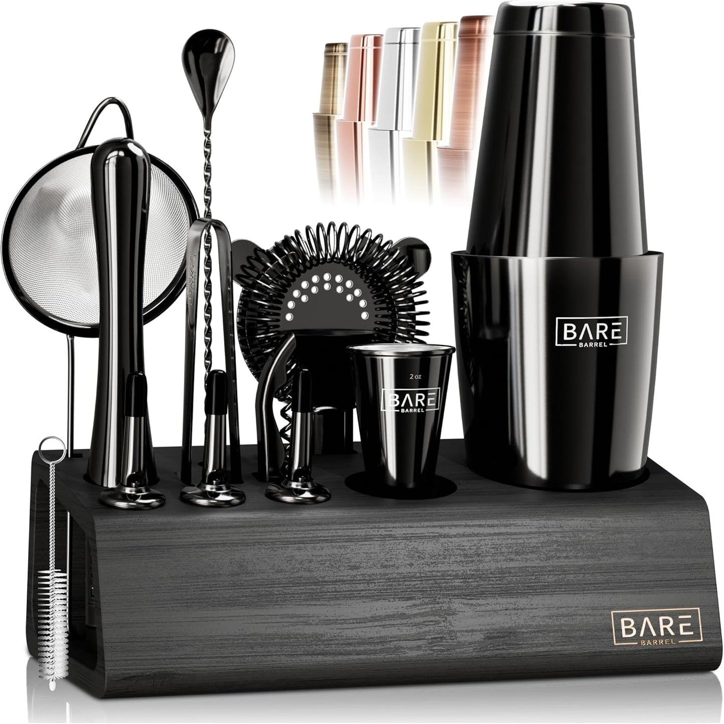 BARE BARRELÂ® Mixology Bartender Kit Bar Set | 14-Piece Cocktail Shaker Set | Martini Barware Mixing Tools for Home Bartending | Incl. 35 Recipe Cards | Gift Set (28oz Boston Shaker, Jet Black\/Black)