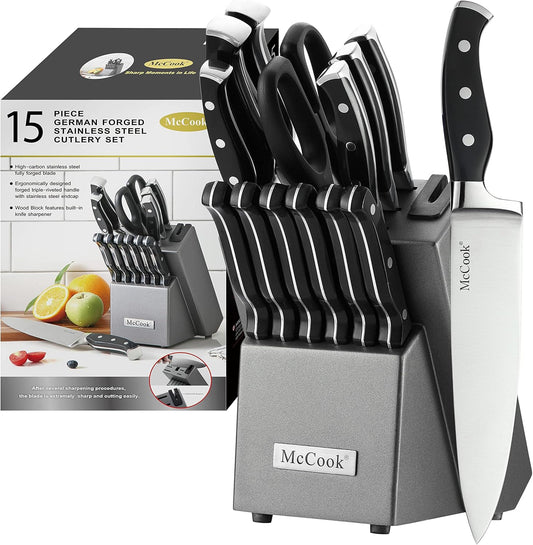 McCookÂ® Knife Sets,German Stainless Steel Kitchen Knife Block Set with Built-in Sharpener
