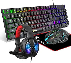 Gaming Keyboard and Mouse,Headphones,Mouse pad All in One Combo for PC Gamers and Xbox and PS4 Users