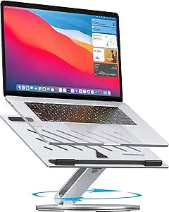 Adjustable Laptop Stand for Desk - 360 Rotating Ergonomic Riser with Aluminum Cooling Vents & Sturdy Construction for 10-16 Inch MacBook Pro/Air, Foldable Portable for Office & Home - Silver