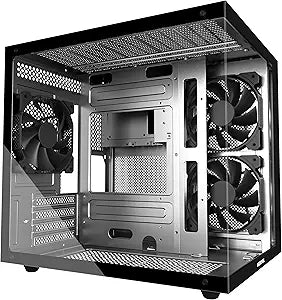 MATX PC Case,270 Panoramic Tempered Glass Panel Gaming PC Case,3 Fans Pre-Installed Micro-ATX Computer Case,USB 3.0,Black(V3)