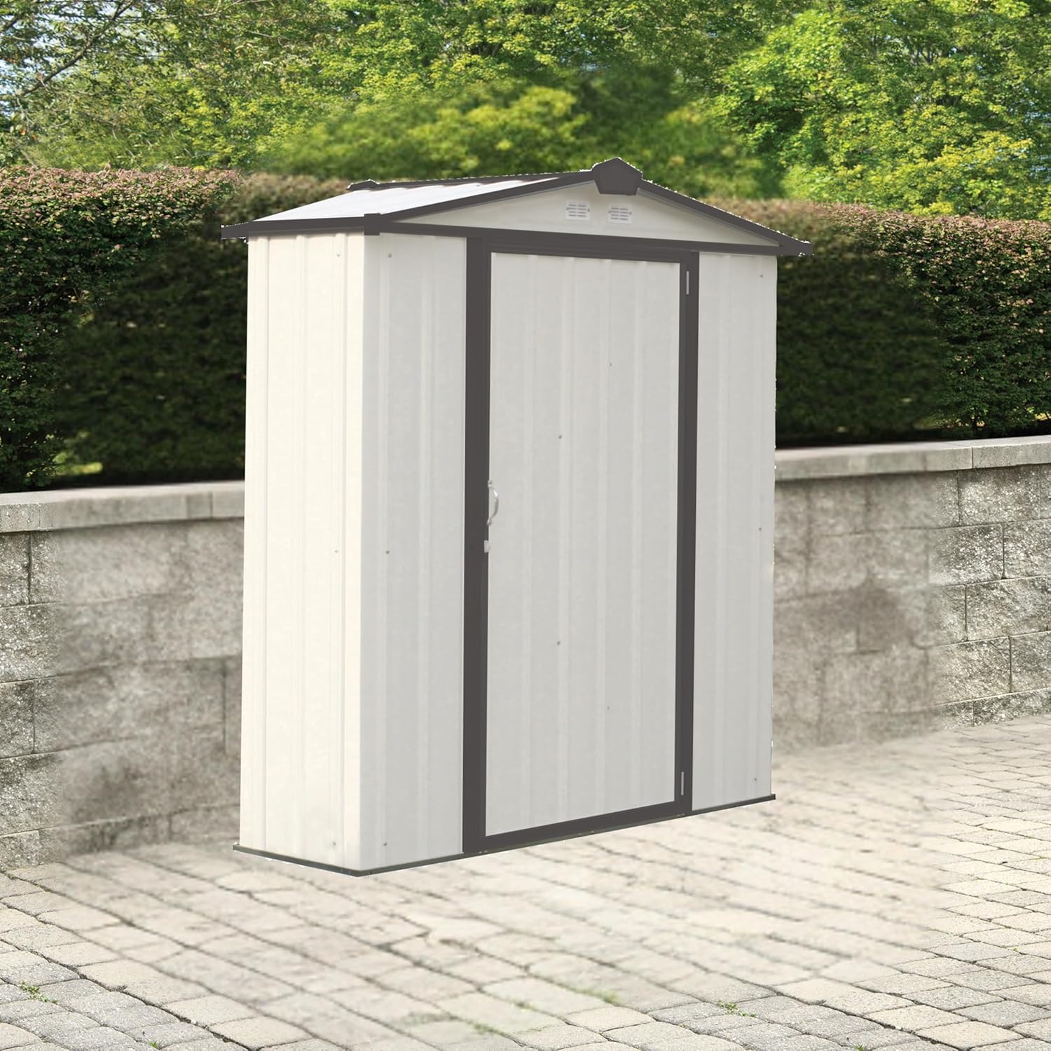 6x3 Galvanized Steel Shed â€“Outdoor Storage Shed with Quick Assembly, Large Lockable Swing Doors for Garden, Tool, and Equipment Storage - Cream/Dark Grey